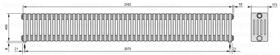 Схема (чертеж) Радиатор Zehnder Charleston 5040/47 №5310 Белый глянцевый RAL 9016